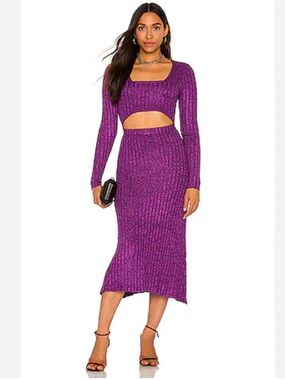 AFRM Marled Purple Ribbed Midi Skirt